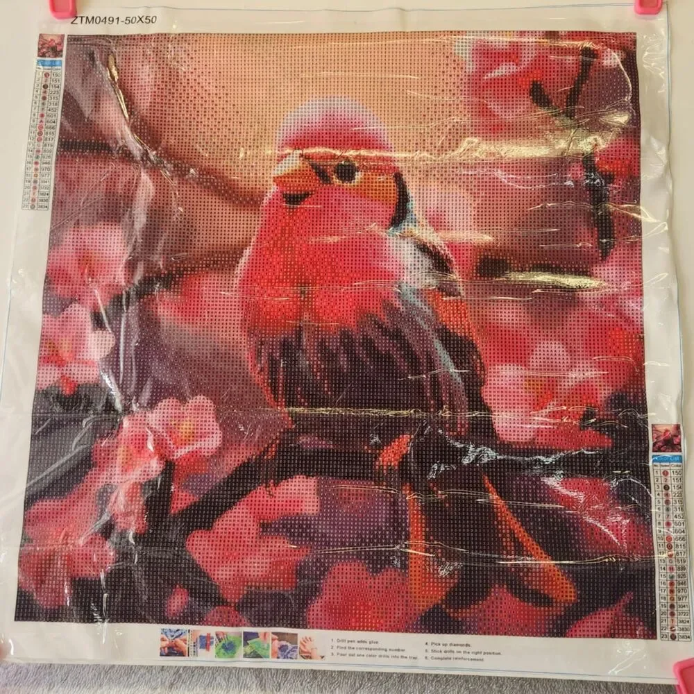 5D DIY Diamond Painting Red Bird In Blooming Floral Tree ZTM0491